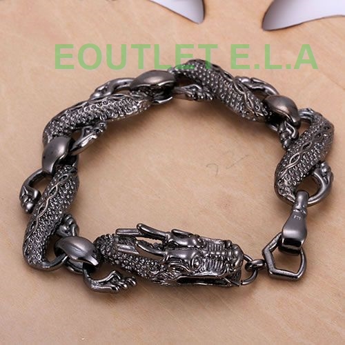 15mm wide 3D DRAGON BLACK SILVER BRACELET-21cm